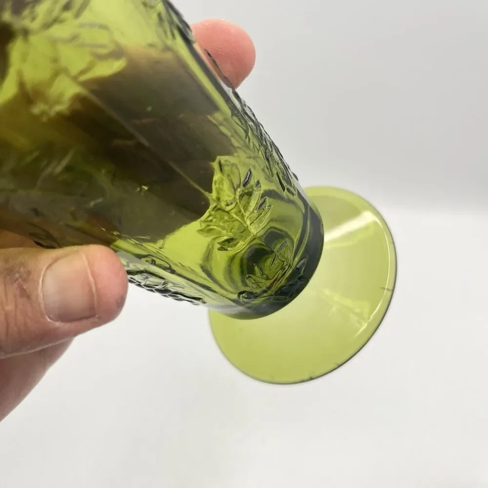 Vintage Indiana Glass Tall Footed Vase Harvest Grape Colony Green 9.75